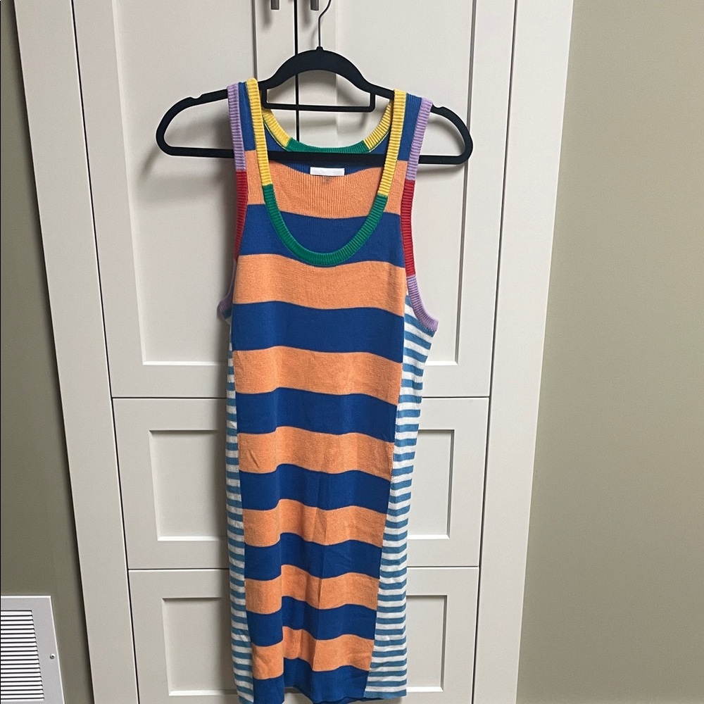 MOTHER Striped Knit Tank Dress in Blue and Orange”the chin ups mini dress”